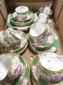 A tray of Minton Green Cockatrice tea and coffee ware