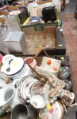 Three trays of assorted ceramics and glass to include Spode, etc