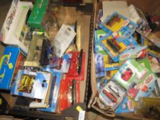 Two boxes of mixed diecast cars to include Thomas The Tank Engine etc