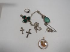 A small collection of silver and other jewellery to include jade style examples