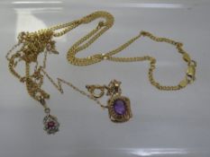 A hallmarked 9 carat gold ruby and diamond pendant on chain approx weight 7.1g together with a