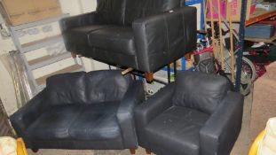 A next black leather 3 piece suite consisting of 3 seater 2 seater and a chair