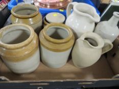 A tray of assorted treen to include Welsh love spoons together with a tray of assorted metal ware