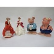 A Royal Doulton figurines with a Royal Worcester example and two wade Natwest piggy banks