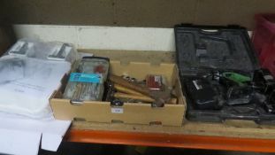 A selection of DIY tools to include a Hitachi cordless screwdriver / drill in case plus a boxed