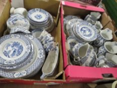 Two trays of Wood & Son Yuan blue and white ceramics to include jugs etc