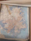 A selection of assorted vintage ordnance survey rolled maps etc., including examples for Crewe and a