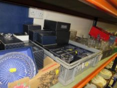 Four trays of crystal and glassware to include boxed Stuart Crystal examples