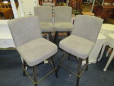 A set of four grey upholstered bar stools A/F