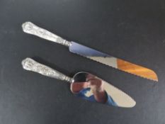 A hallmarked silver handled bread knife and cake slice