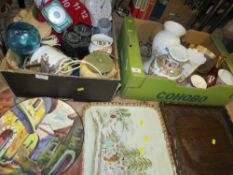 Two trays of assorted collectables to include vases
