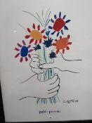 PABLO PICASSO - A large framed and glazed print entitles 'Bouquet de Fleurs', 78 x 59 cm
