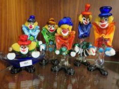 Six assorted Murano style glass clowns