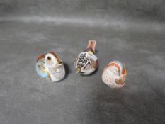 Three Royal Crown Derby Collectors Guild paperweights with gold stoppers - Teal Duckling, Duckling