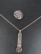 A 925 silver Mackintosh style pendant on chain, together with a 925 silver celtic style brooch