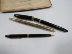 A Sheaffer's fountain pen with 14k nib together with a matching propeller pencil and a Parker pen (