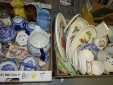 Two trays of assorted ceramics to include Wedgwood and Portmeirion etc