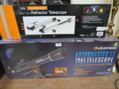 A Celestron Astro master LT- 70 AZ telescope together with a refractor telescope