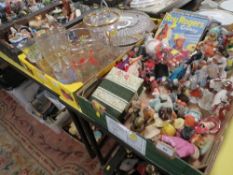 Three trays of assorted animal figures together with a tray of glassware (4)