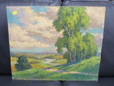 PAWLITSCHEK - A landscape oil on board, signed lower left, label verso, 41 x 50.5 cm