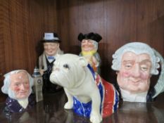 A Royal Doulton Winston Churchill Toby jug together with four others (5)