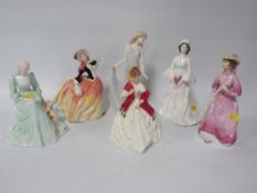 A collection of six assorted figurines to include Royal Doulton and Worcester - one A/F