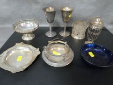 A hallmarked silver caster - missing liner together with a tray of silver plated ware