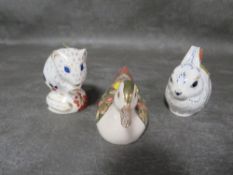 Two Royal Crown Derby Collectors Guild paperweights with gold stoppers - Bunny and Derby Dormouse