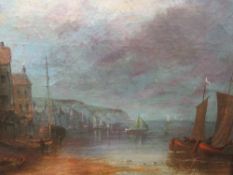 A 19th century oil on canvas depicting sailing vessels