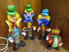 Four Murano style glass clowns to include a novelty tomato example