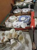 Four trays of assorted ceramics to include Minton Chinese Blossom, and commemorative ware etc