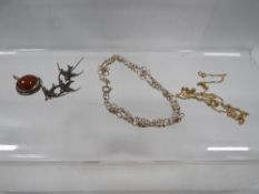 A hallmarked 9 carat gold necklace approx weight 1.7g together with a small quantity of silver