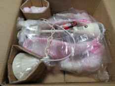 A modern pink chandelier with box- ex shop stock, may have damage