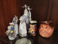 Four Lladro figurines together with a character jug etc (6)