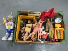 A tray of vintage toys to include Action Man, Lego, toy robot etc