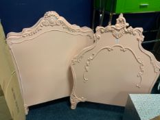 Five carved pink painted bed heads with one different. (6)