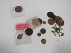 A collection of antique tokens and medals etc, 18th century onwards, to include an enamel sharp