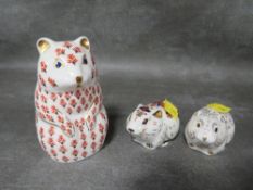 A Royal Crown Derby Collectors Guild paperweight Bank Vole together with Riverbank Vole with gold