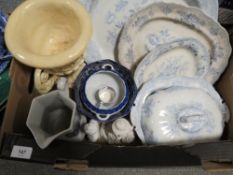 Two trays of assorted ceramics to include blue and white examples