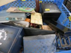 A tray of assorted collectables, watches, photographs etc