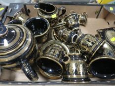 A tray of Greek ceramic tea and coffee ware etc