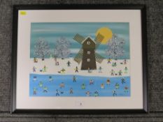GORDON BARKER (XX-XXI) A framed and glazed painting entitled 'Snowy Windmill'