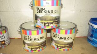 Three 2.5 litre tins of Chromos SVJETLOST ultra decking oil ex shop stock