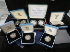 Various Royal Mint silver proof coins, consisting of a 1 pound 2002 x 2, Guernsey 1 pound 1996, 50