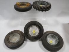 Five vintage mini tyre advertising ashtrays