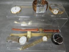 A tray of assorted vintage wrist and pocket watches etc