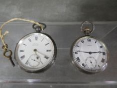 Two vintage open faced manual wind silver pocket watches