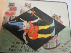 An early 20th century autograph book, containing drawings, paintings, verses etc some of WWI