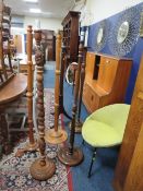 Six assorted wooden lamp standards, to include two retro examples and a carved Oriental example