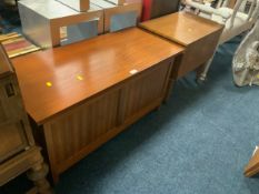 A mid-century teak sewing box together with a blanket box. (2)